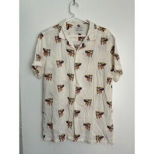 Denim & Flower Ricky Singh Shirt Mens Sz M Beige Bulldog Pride Rainbow Button-Up